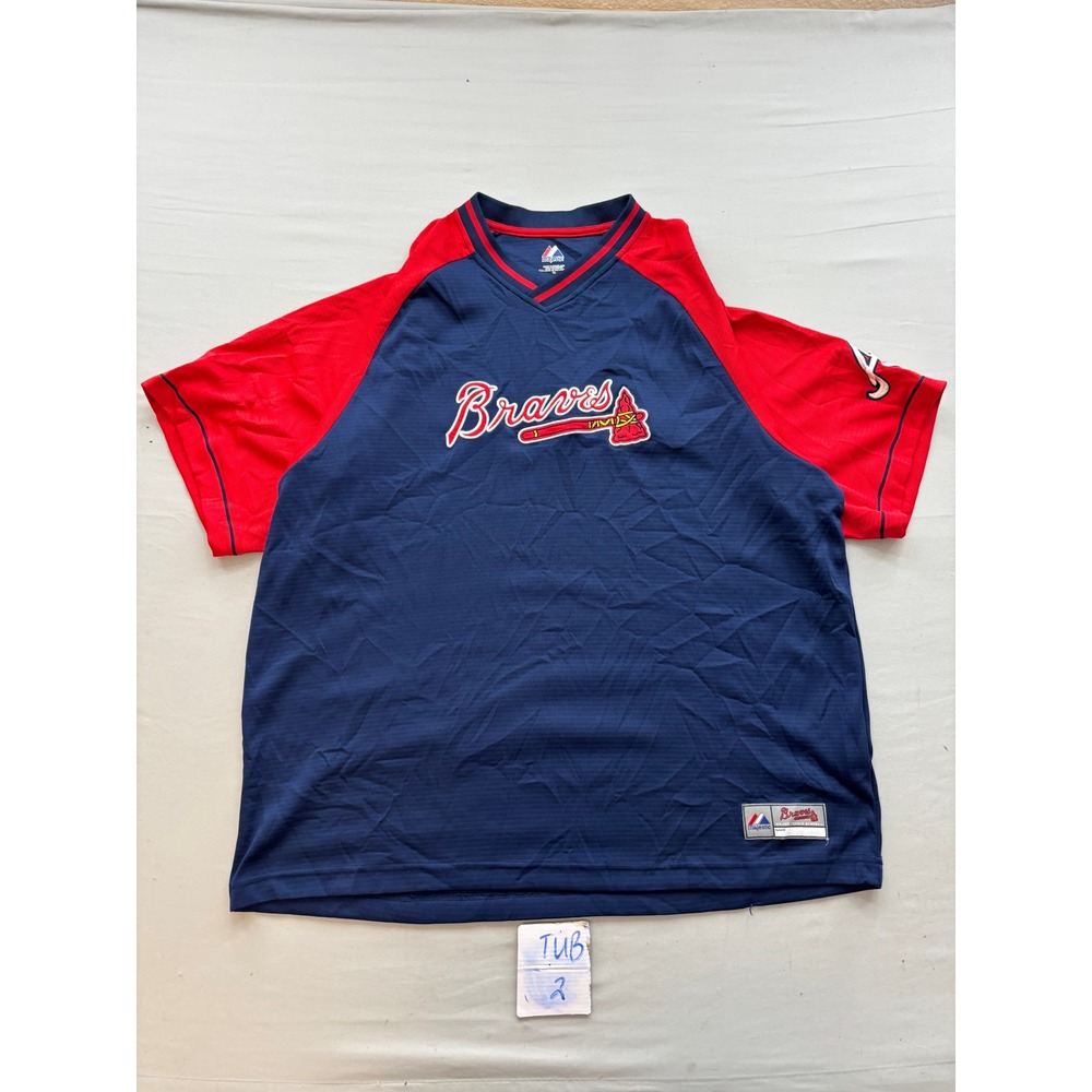Majestic Atlanta Braves MLB Batting Practice Jersey Navy Red Mens XL